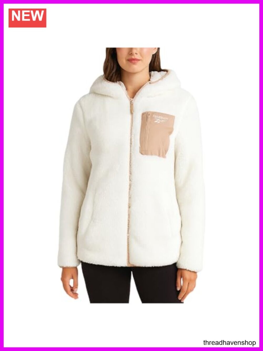 Sherpa Fleece Zip-Up Hooded Jacket, Plush Cozy Winter Coat for Women